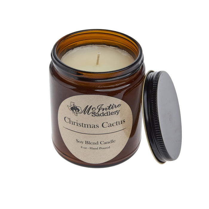 Mcintire Saddlery Christmas Cactus 8oz Amber Glass Candle