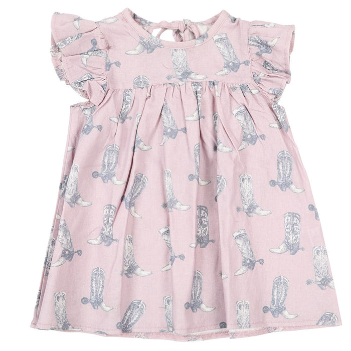 Cowkid Clothing Company Infant Girl's Dusty Rose Boot Print Dress with Bow
