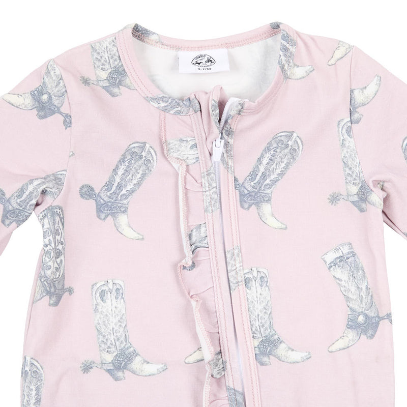 Cowkid Clothing Company Infant Girl's Dusty Rose Boot Print Jammies