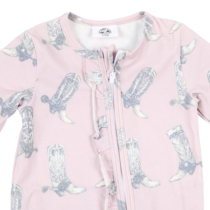 Cowkid Clothing Company Infant Girl's Dusty Rose Boot Print Jammies