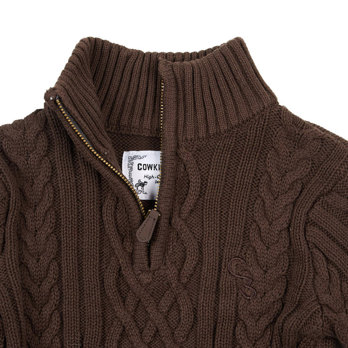 Cowkid Clothing Company Boy's Brown Quarter Zip Cable Knit Sweater