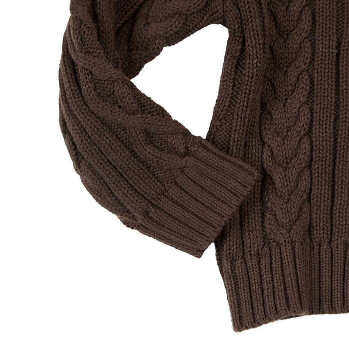 Cowkid Clothing Company Boy's Brown Quarter Zip Cable Knit Sweater