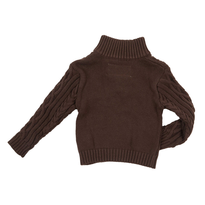 Cowkid Clothing Company Boy's Brown Quarter Zip Cable Knit Sweater