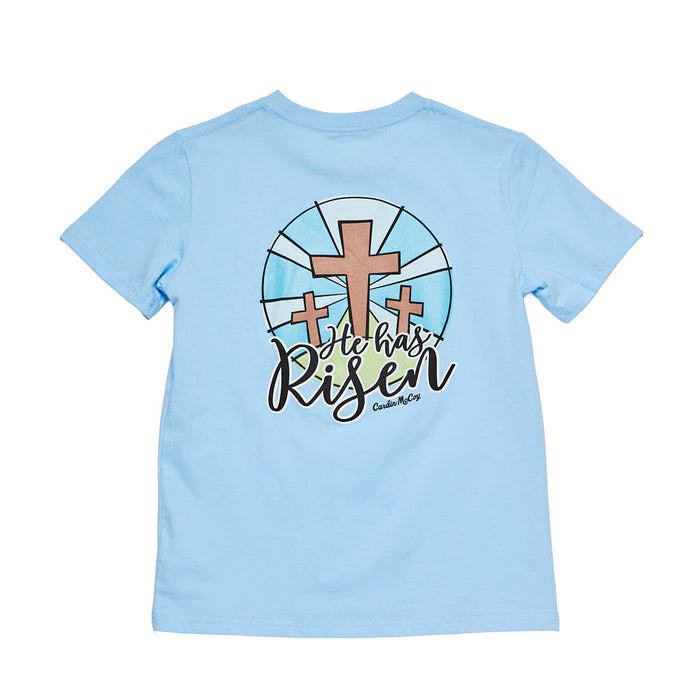 Cardin Mccoy Boys Blue He is Risen Shirt