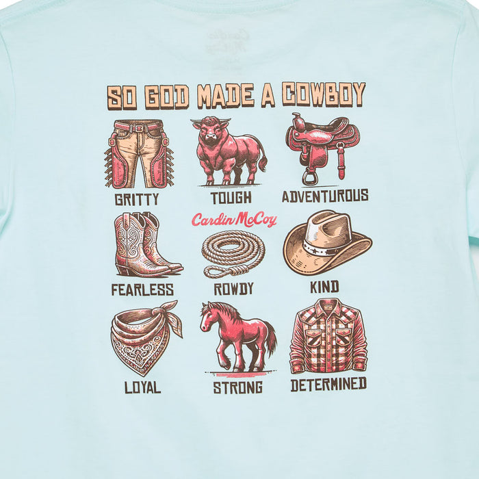 Cardin Mccoy Boy's Mint So God Made a Cowboy Short Sleeve Tee