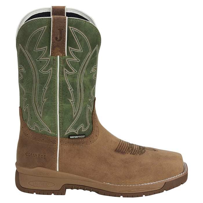 Justin Boot Company Men`s Commander 11In Brown Pull On H2O Square Nano Toe Work Boot