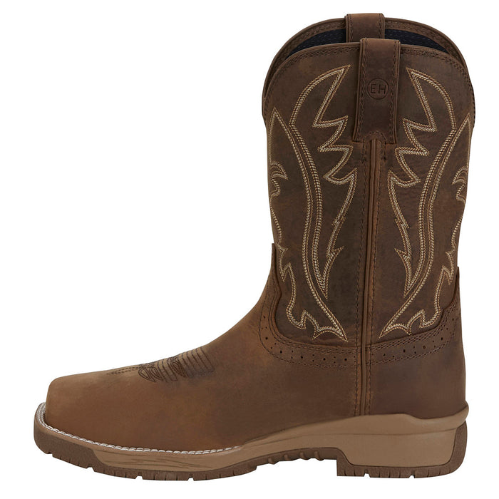Justin Boot Company Men`s Commander 11In Brown Pull On H2O Square Soft Toe Work Boot