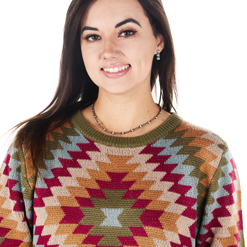 Cotton And Rye Outfitters Womens Magenta Geo Star Sweater