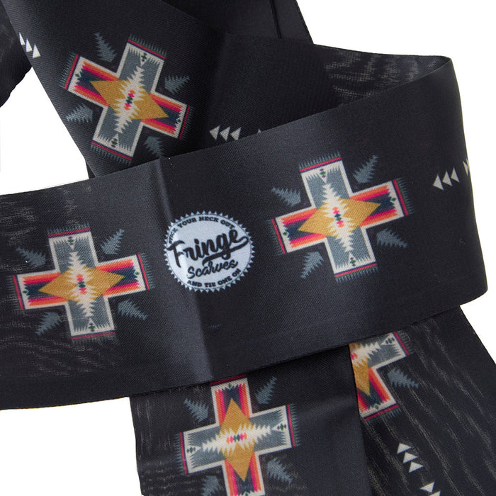 Fringe Scarves Cross Me Black Twilly