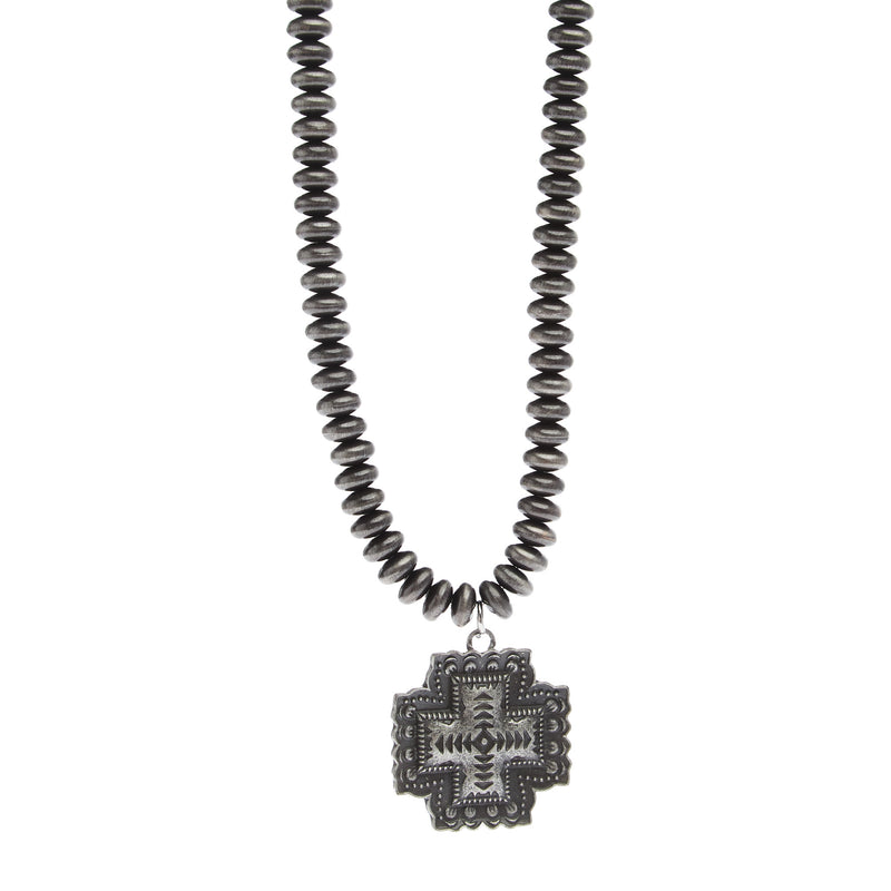 Wild Junkie Cross Pendant Silver Beaded Necklace