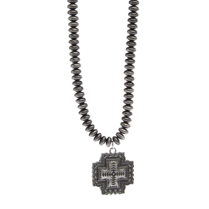Wild Junkie Cross Pendant Silver Beaded Necklace