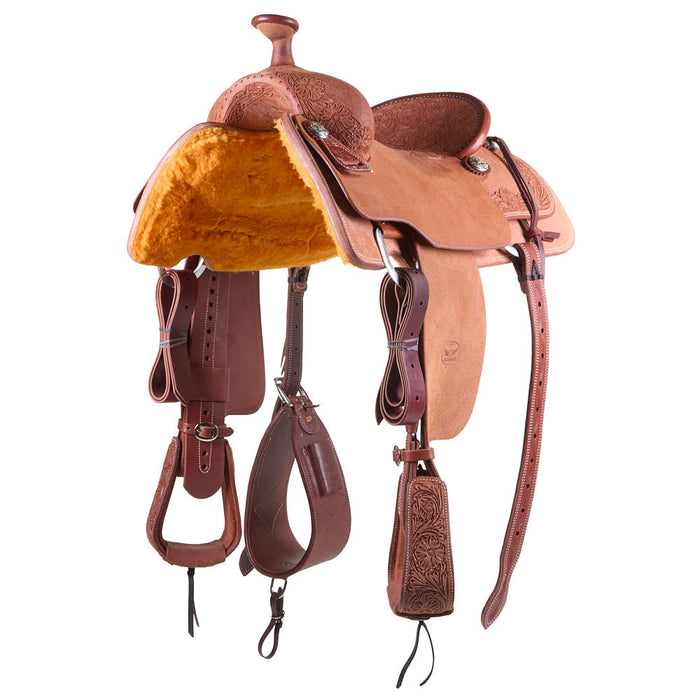 Cactus Saddlery Relentless 1/4 Tooled Rough-Out Team Roping Saddle