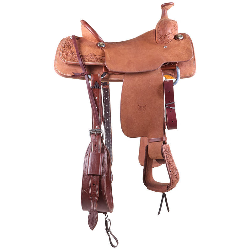 Cactus Saddlery Relentless 1/4 Tooled Rough-Out Team Roping Saddle