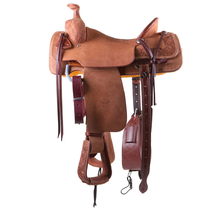 Cactus Saddlery Relentless 1/4 Tooled Rough-Out Team Roping Saddle