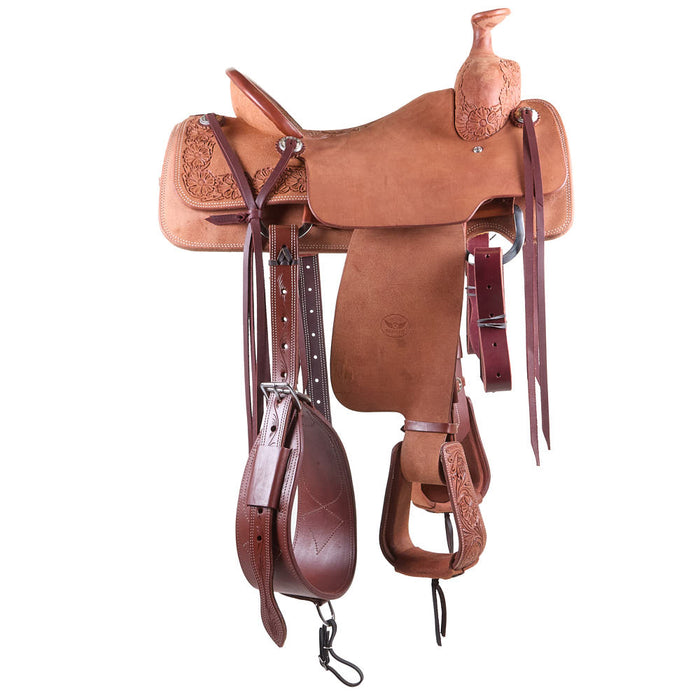 Cactus Saddlery Relentless 1/4 Tooled Rough-Out Team Roping Saddle