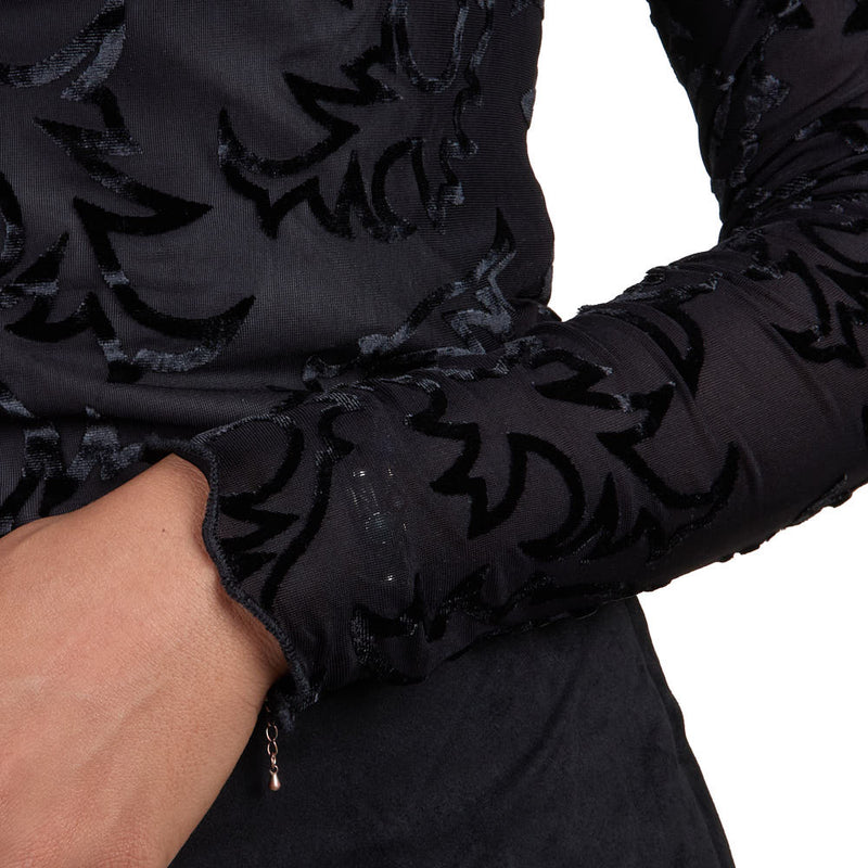 Cruel Denim Women's Black Velvet Burnout Long Sleeve Top
