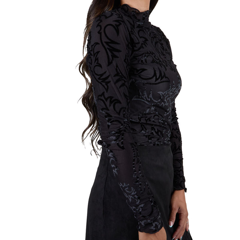 Cruel Denim Women's Black Velvet Burnout Long Sleeve Top