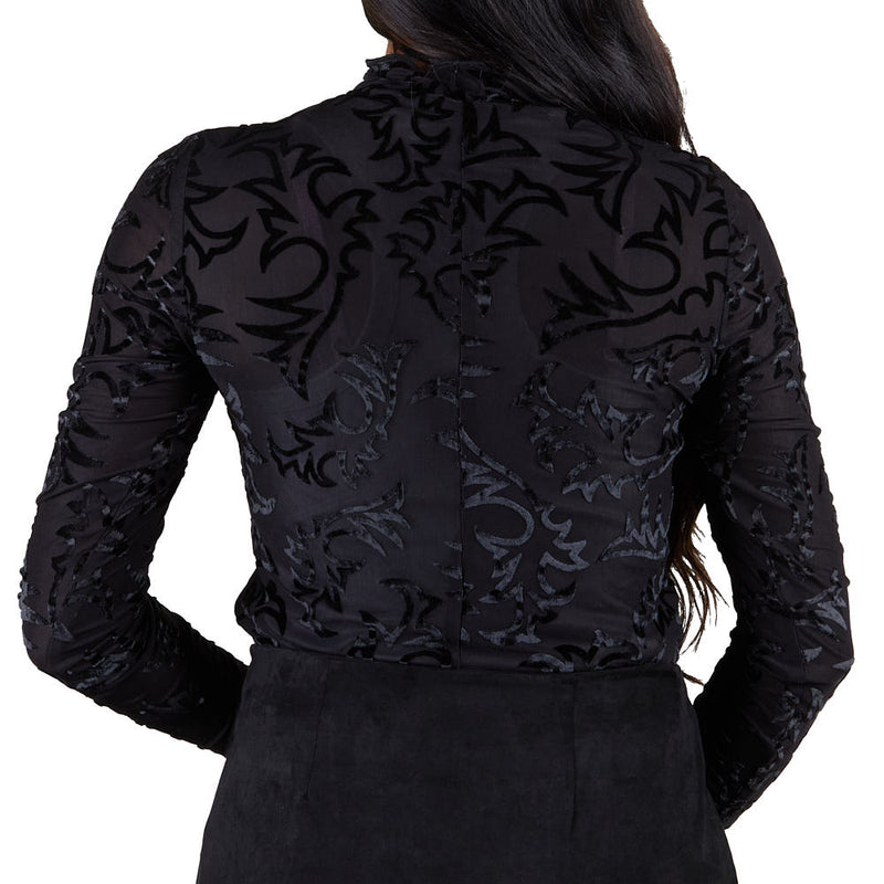 Cruel Denim Women's Black Velvet Burnout Long Sleeve Top