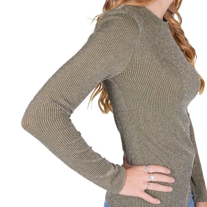 Cruel Denim Women's Olive Metallic Long Sleeve Shirt