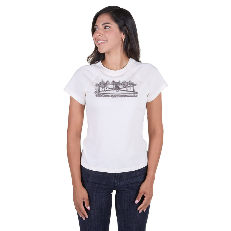 Cruel Denim Women's White Saddle Print Tee Shirt