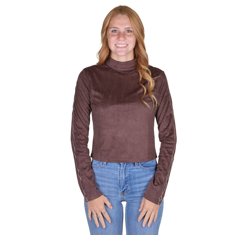 Cruel Denim Women's Brown Suede Mock Neck Top