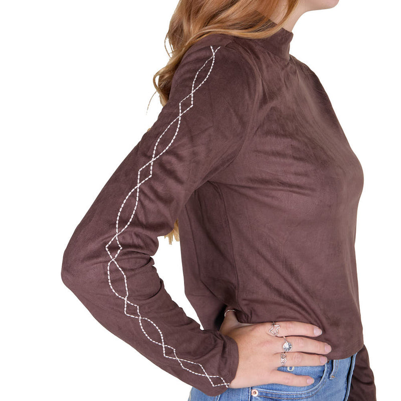 Cruel Denim Women's Brown Suede Mock Neck Top