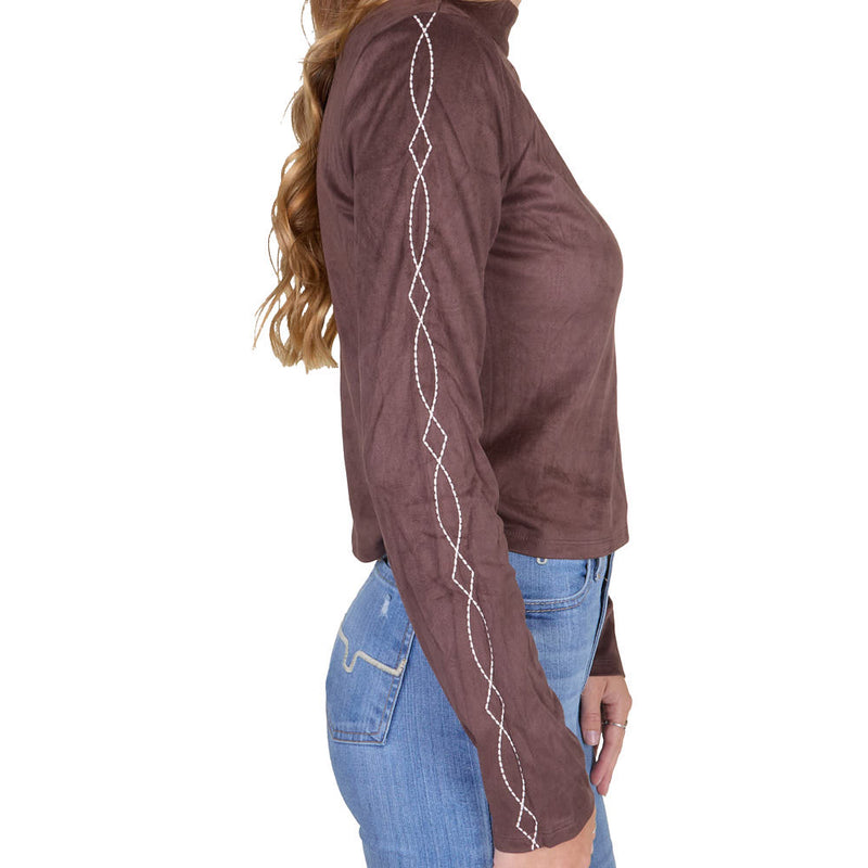 Cruel Denim Women's Brown Suede Mock Neck Top