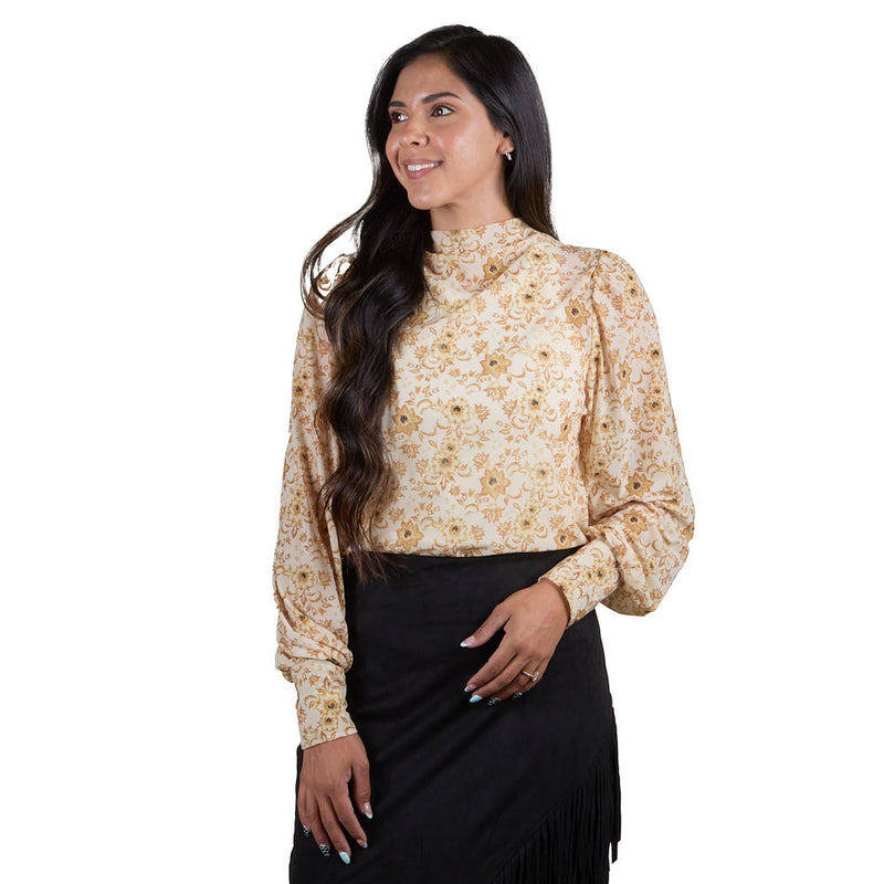 Cruel Denim Women's Cream Floral Mesh Top