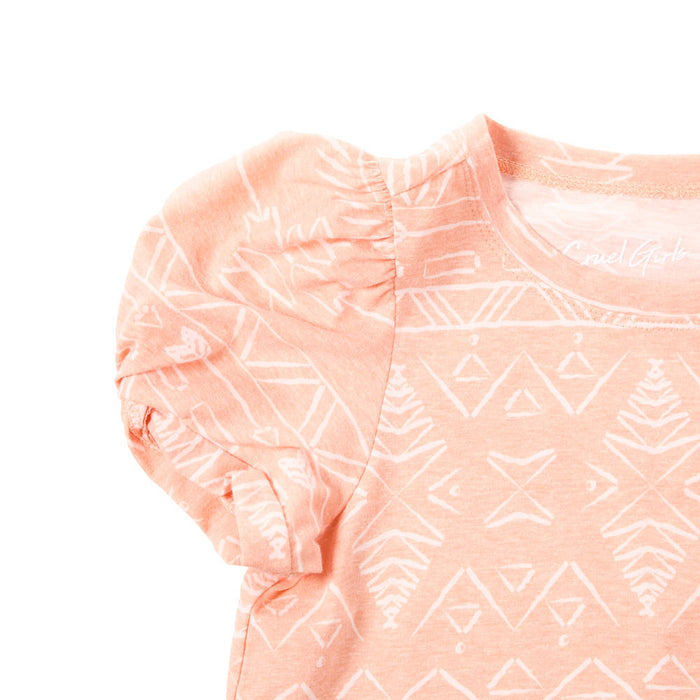 Cruel Denim Girl's Coral Print Puff Sleeve Top