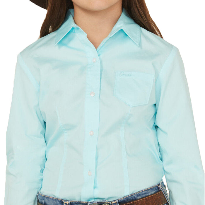 Cruel Denim Girl's Solid Turquoise Long Sleeve Shirt