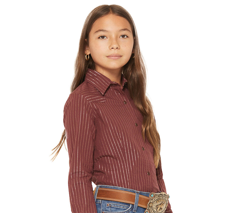 Cruel Denim Girl's Burgundy Stripe Snap Shirt