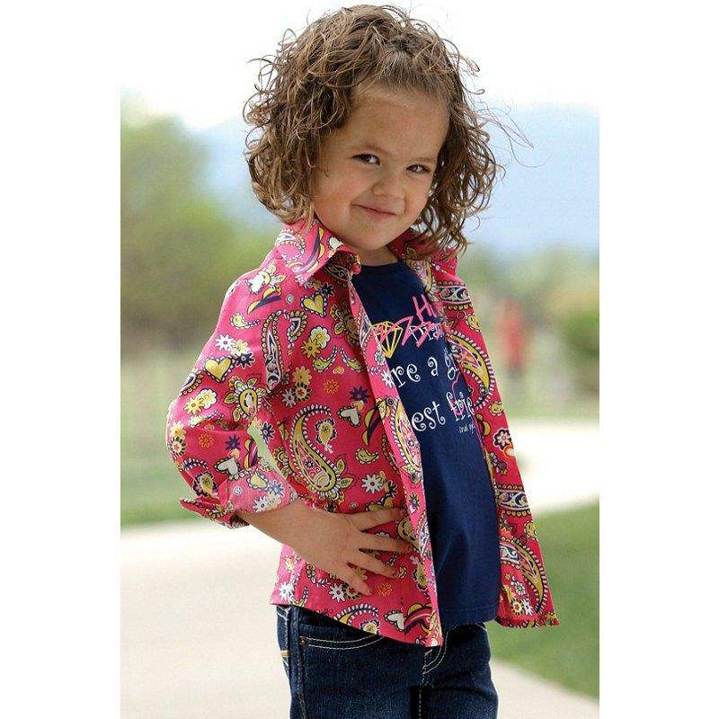 Cruel Girl Girl Little Girl's Pink Paisley Long Sleeve Snap Shirt