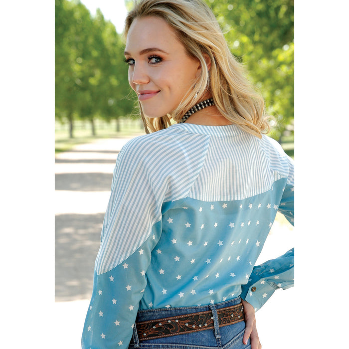 CRUEL DENIM  Women's Star & Stripe Button-Down Western Shirt - Blue / White