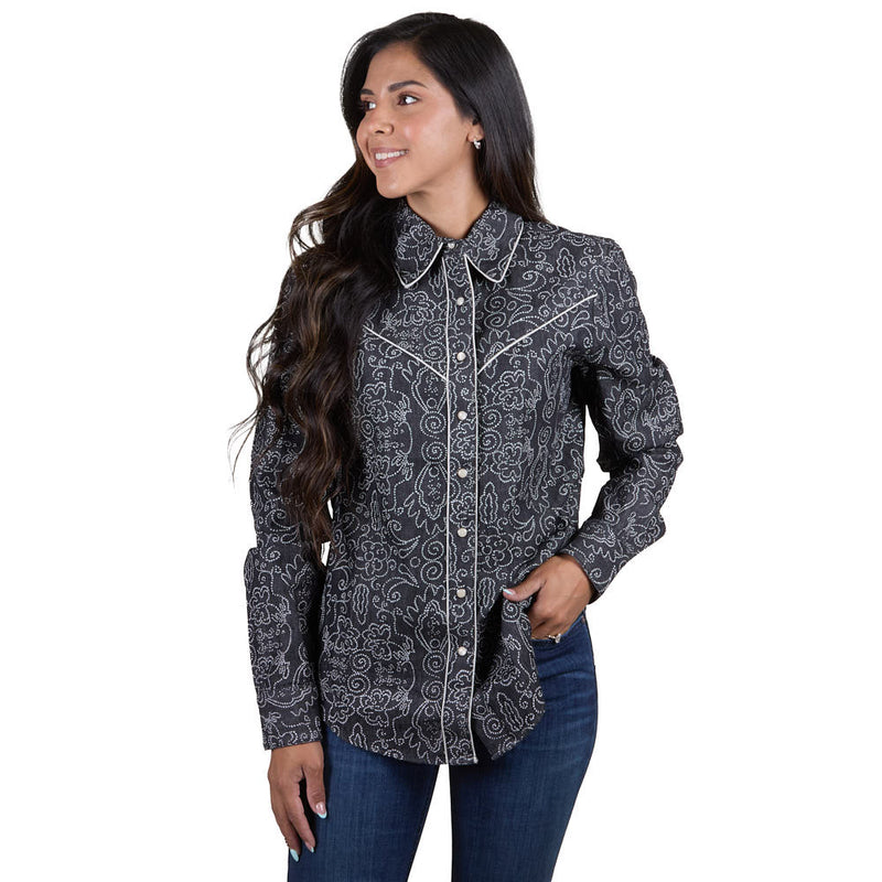 Cruel Denim Women's Black Paisley Snap Shirt