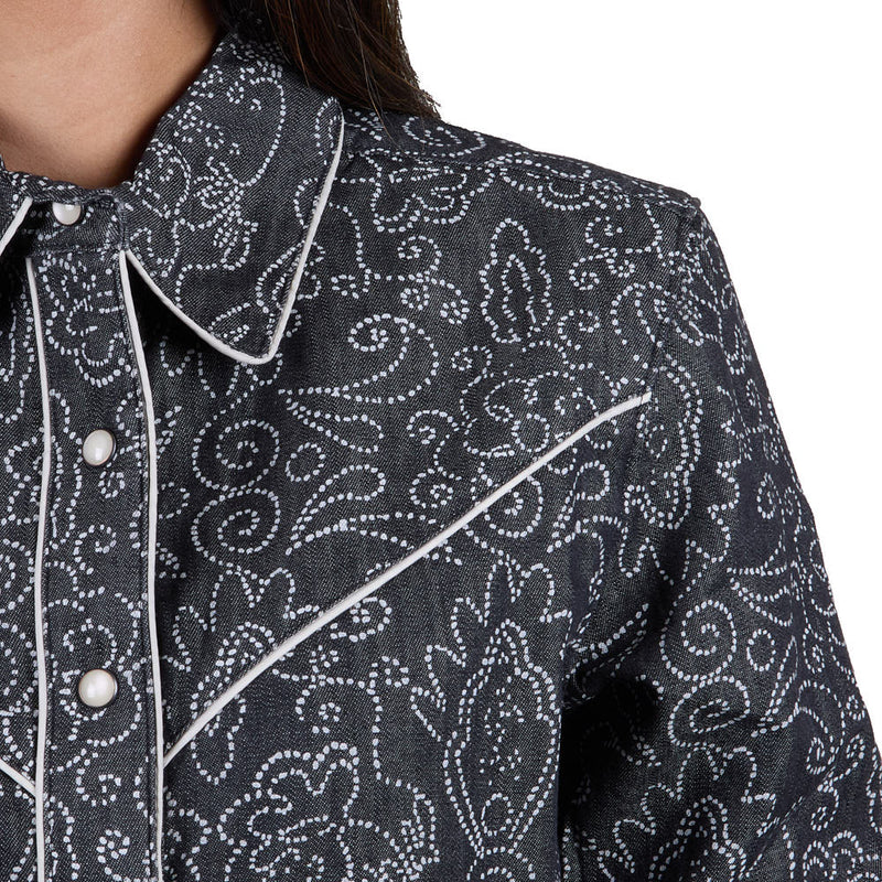 Cruel Denim Women's Black Paisley Snap Shirt