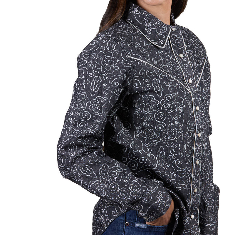 Cruel Denim Women's Black Paisley Snap Shirt