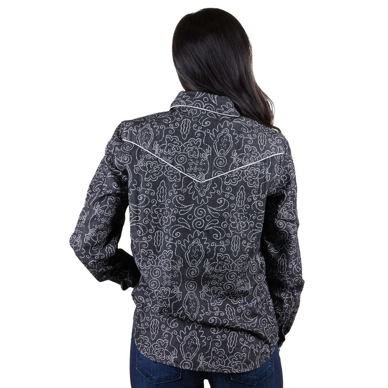 Cruel Denim Women's Black Paisley Snap Shirt