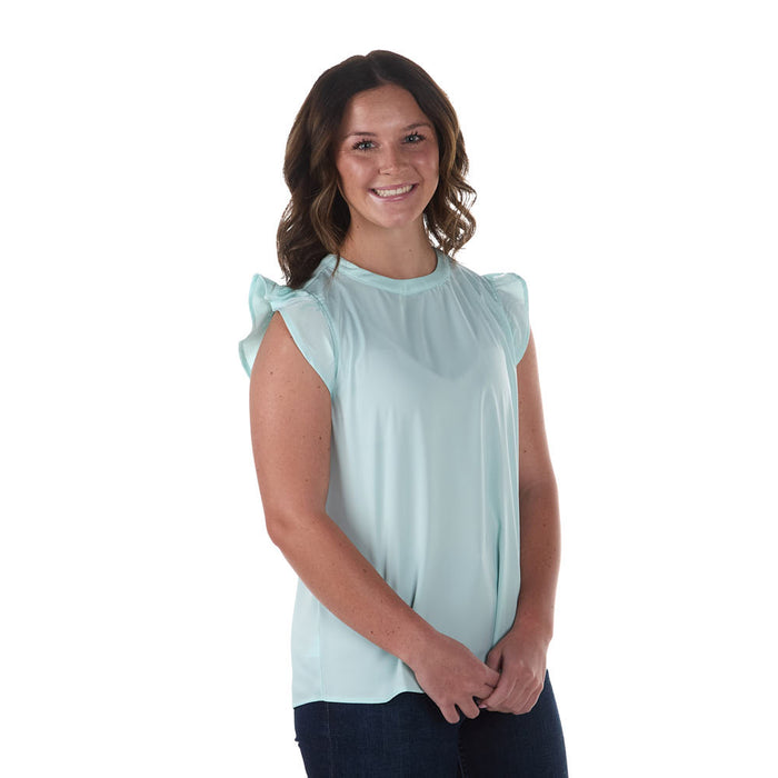 Cruel Denim Women's Light Blue Ruffle Sleeve Top