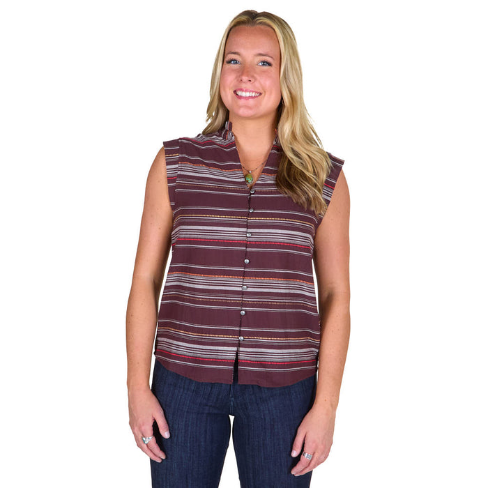 Cruel Denim Women's Brown Dobby Stripe Ruffle Top
