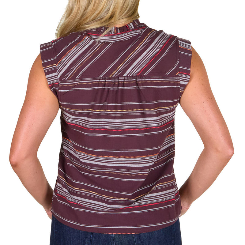 Cruel Denim Women's Brown Dobby Stripe Ruffle Top