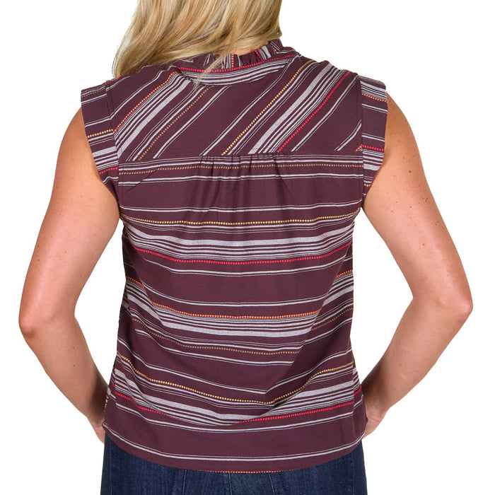 Cruel Denim Women's Brown Dobby Stripe Ruffle Top