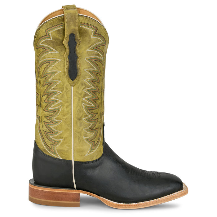 Justin Boot Company Mens Burchett Black Goat Vamp 13In Green Cowhide Top Boot