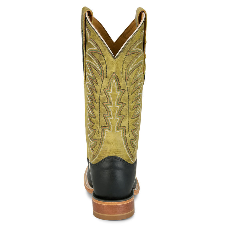Justin Boot Company Mens Burchett Black Goat Vamp 13In Green Cowhide Top Boot