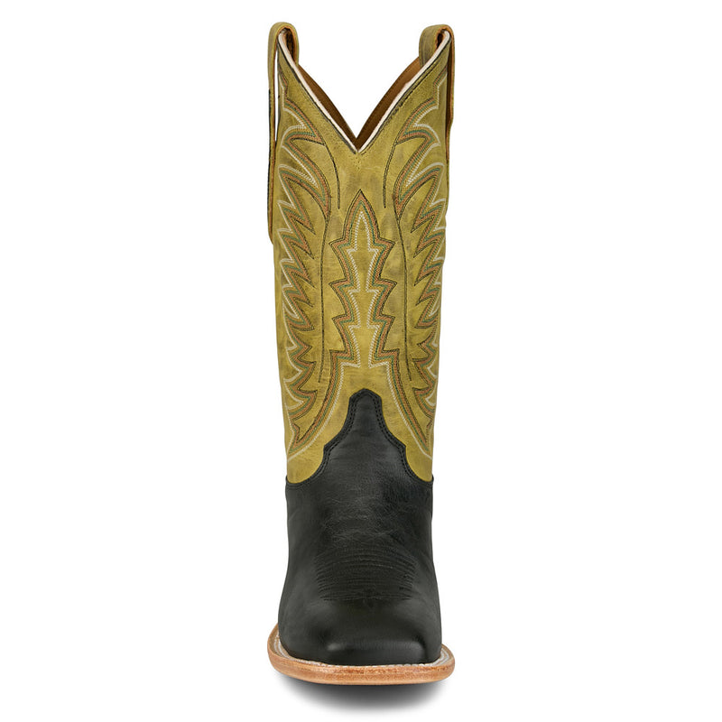 Justin Boot Company Mens Burchett Black Goat Vamp 13In Green Cowhide Top Boot