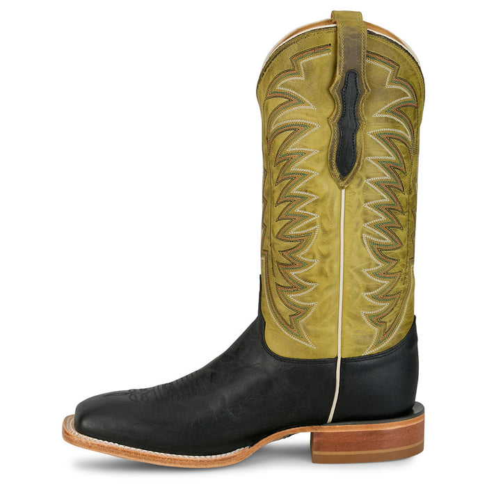 Justin Boot Company Mens Burchett Black Goat Vamp 13In Green Cowhide Top Boot