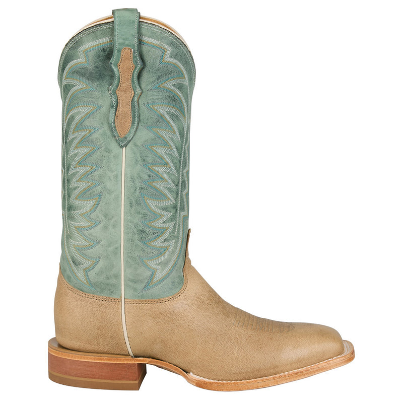 Justin Boot Company Mens Burchett Bone Goat Vamp 13In Turquoise Cowhide Top Boot