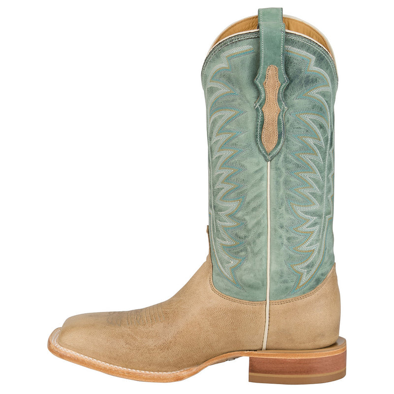 Justin Boot Company Mens Burchett Bone Goat Vamp 13In Turquoise Cowhide Top Boot