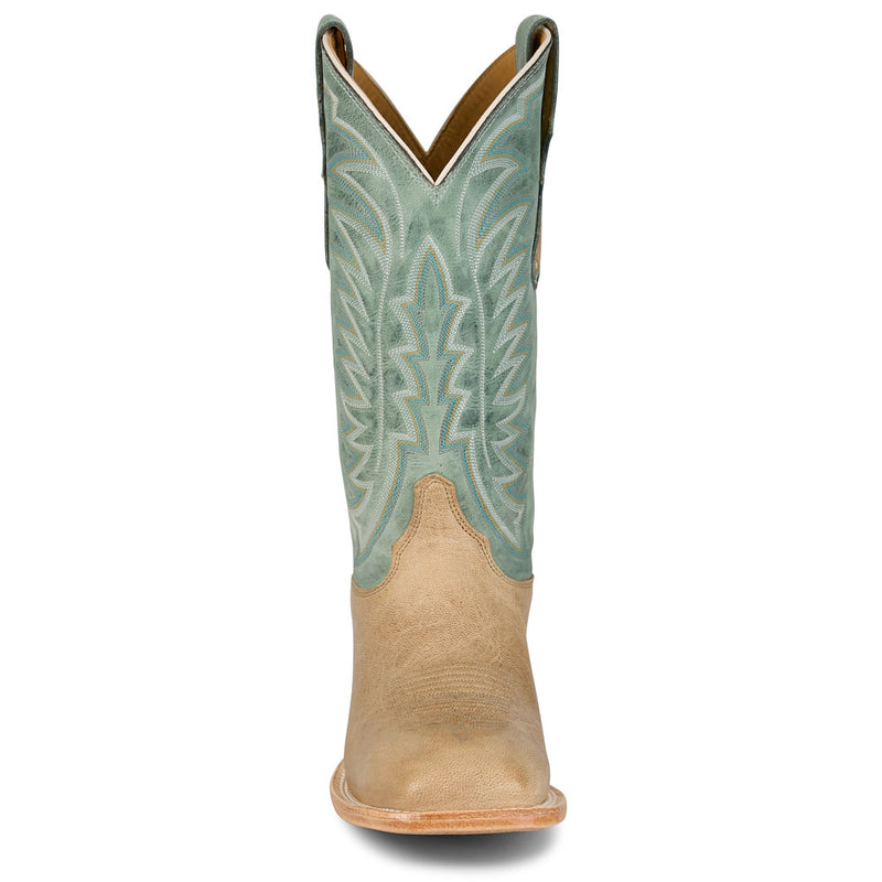 Justin Boot Company Mens Burchett Bone Goat Vamp 13In Turquoise Cowhide Top Boot