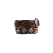 Mens 3D Tooled Concho Calf Hair Belt