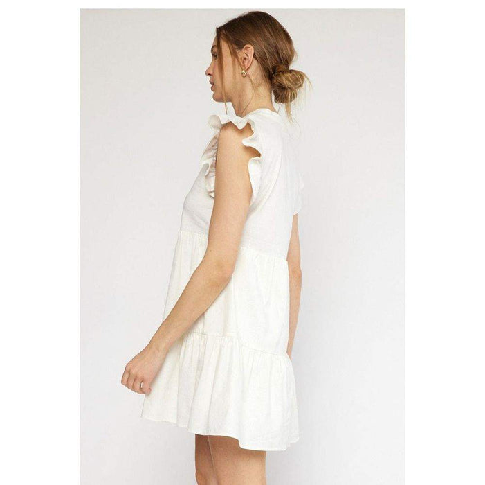 Entro Women's White Ruffle Sleeve Mini Dress Entro Women's White Ruffle Sleeve Mini Dress